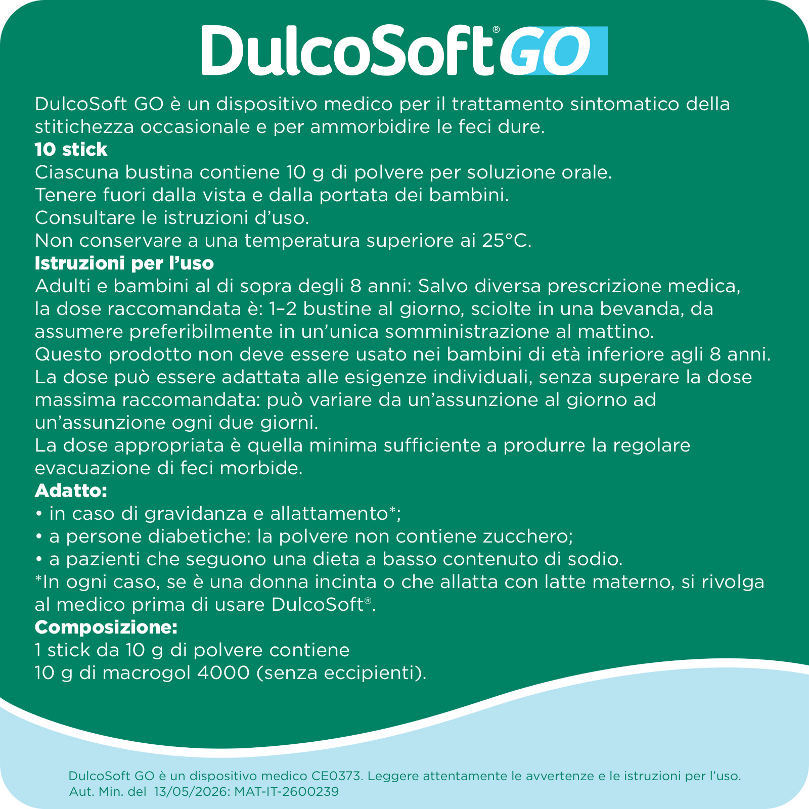 DulcoSoft Go Soluzione Orale 20 Stick Gusto Limone - Lassativo Delicato Con Macrogol 4000 In Caso Di Stitichezza