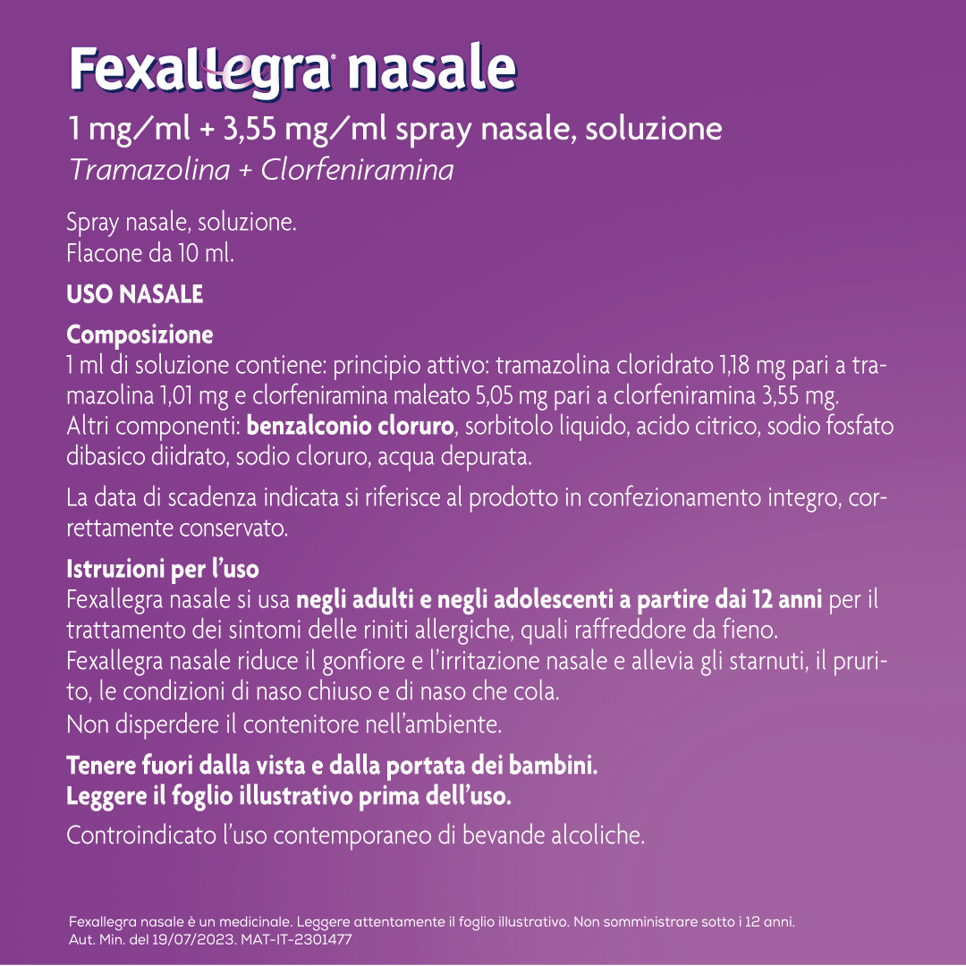 Fexallegra Nasale Spray 1 mg/ml+ 3,55 mg/ml Rinite Allergica 10 ml