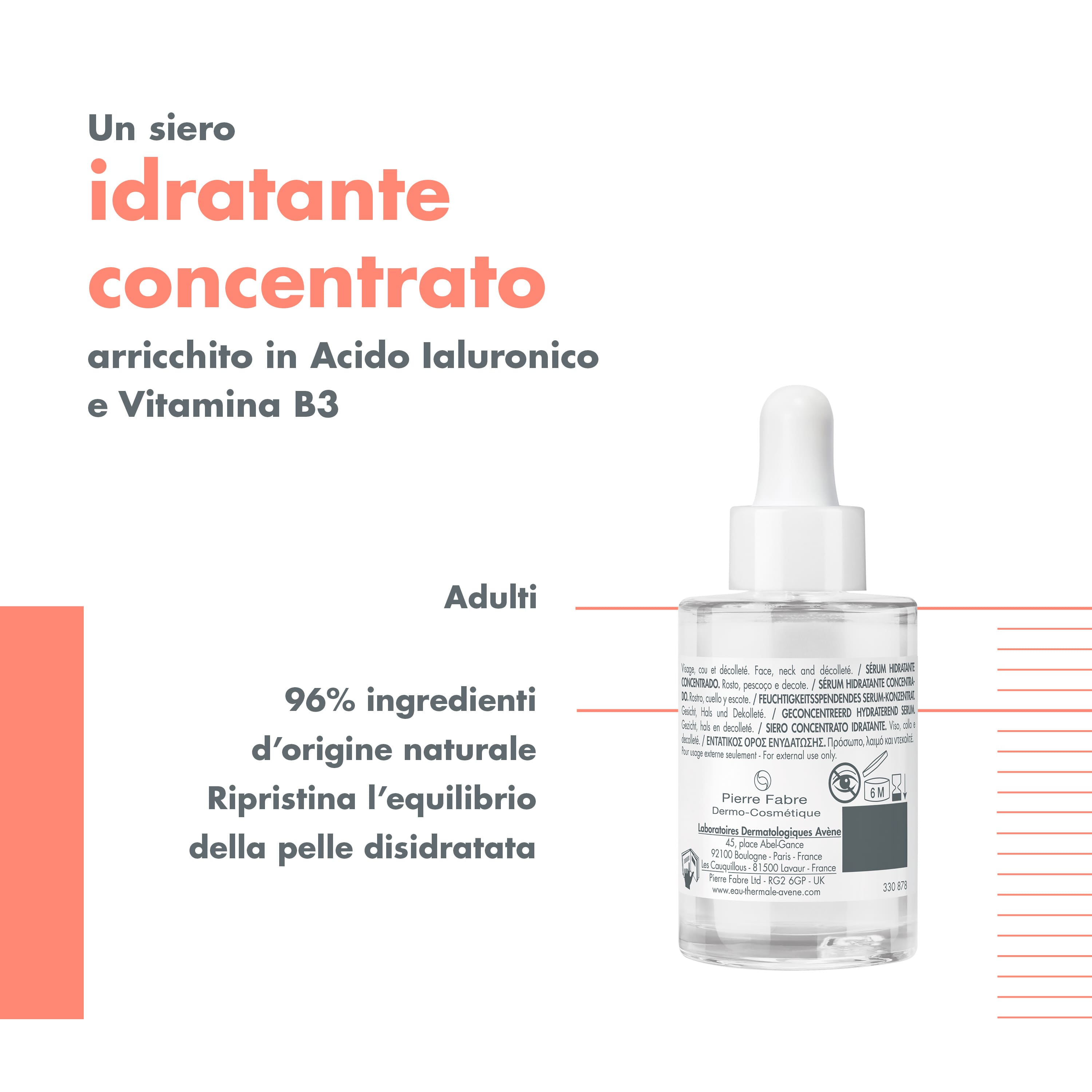 Eau Thermale Avène Hydrance Boost Siero Concentrato Idratante, Idratazione 48h, con Acido Ialuronico, Pelle secca e disidratata, 30ml 