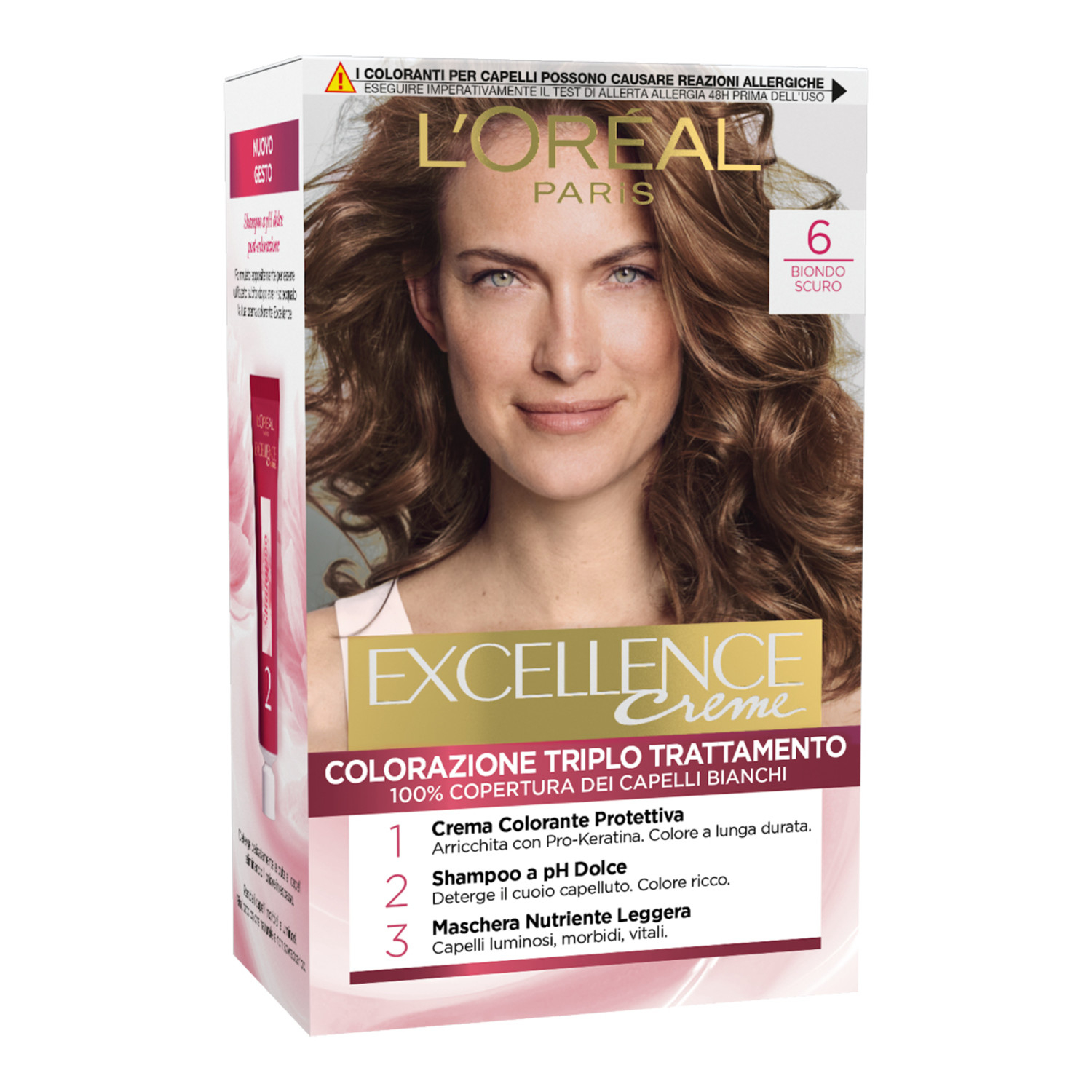 L'Oréal Paris Colorazione Triplo Trattamento Excellence, Con Acido Ialuronico, 100% Copertura Capelli Bianchi, Per Capelli Più Idratati, Biondo Scuro (6)