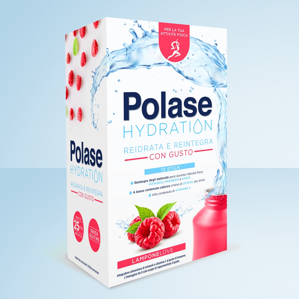Polase Hydration Integratore Alimentare Sali Minerali Magnesio Potassio Vitamina C Lampone 12 Stick