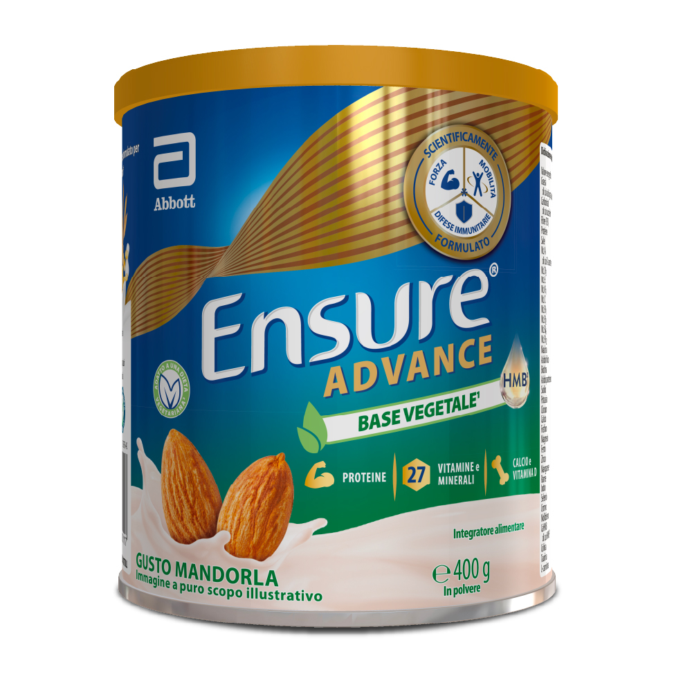Ensure Advance Base Vegetale, integratore alimentare con Proteine Vegetali. Formato 400g, gusto Mandorla 