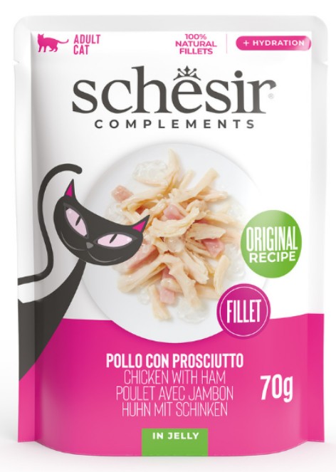 SCHESIR GATTO JELLY ADULT POLLO PROSCIUTTO 70GR (bustina)