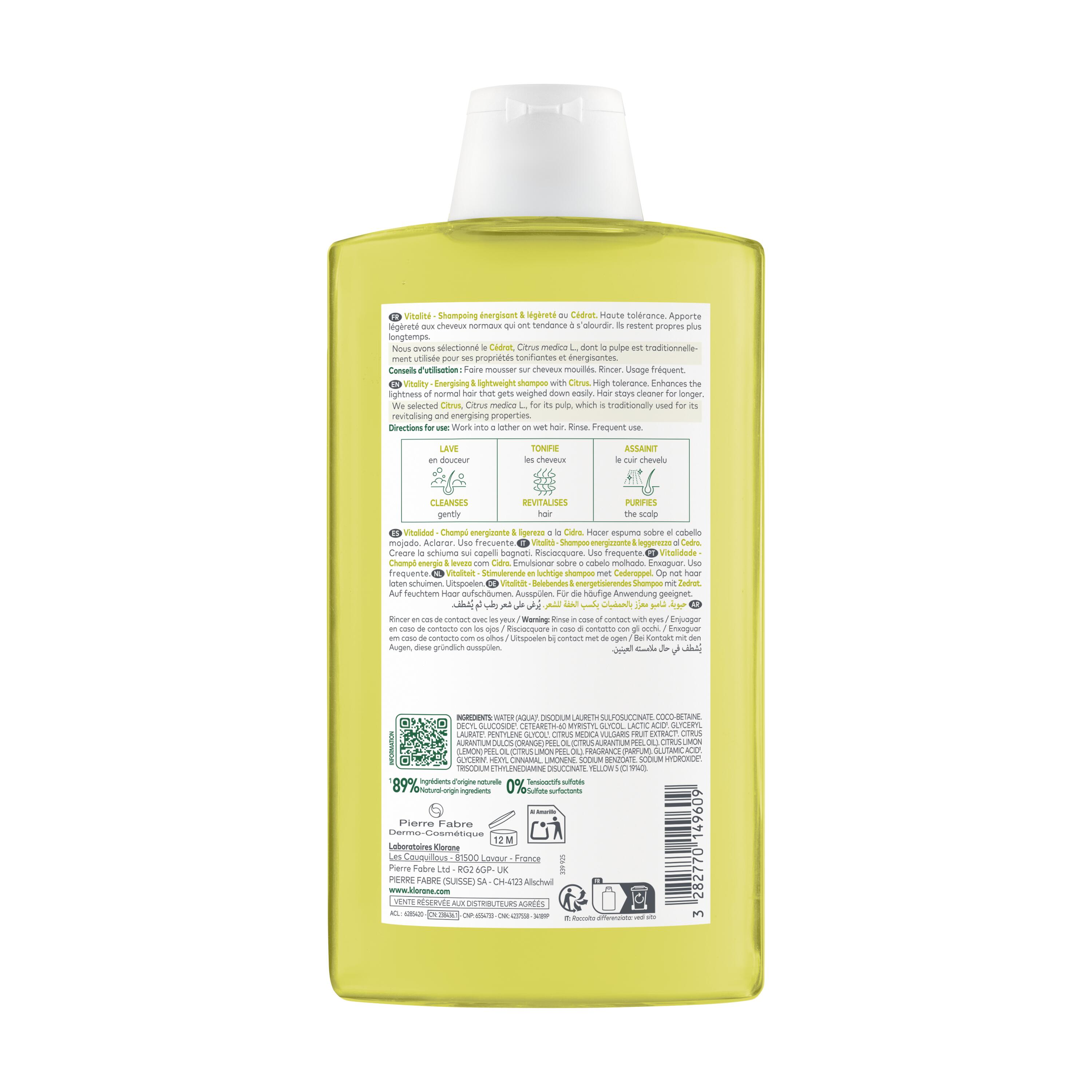 Klorane - Shampoo Energizzante Al Cedro Per Capelli Da Normali A Grassi 400 ml