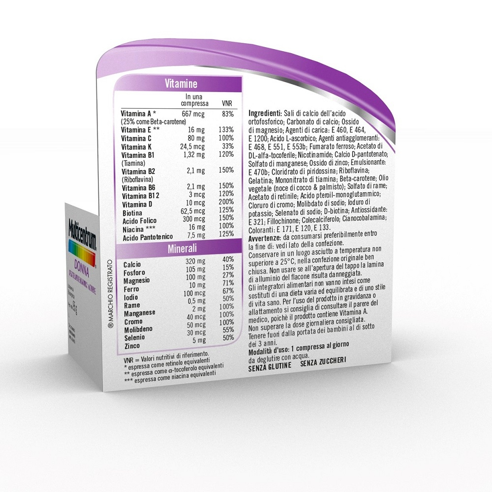 Multicentrum Donna Integratore Alimentare Multivitaminico Vitamina D Calcio Ferro Acido Folico 30Cpr