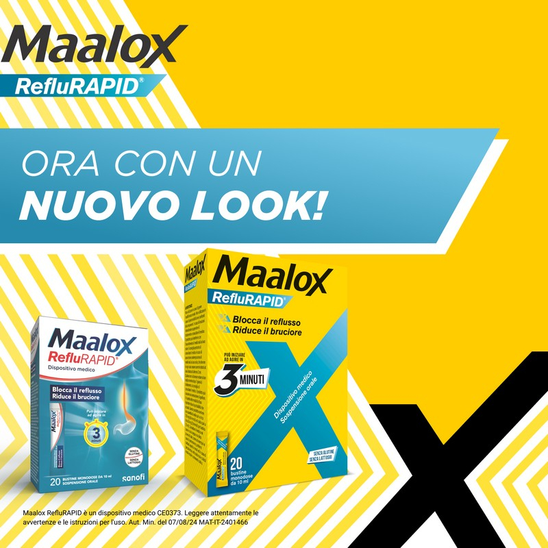 Maalox Reflurapid blocca il reflusso, riduce il bruciore, 20 bustine