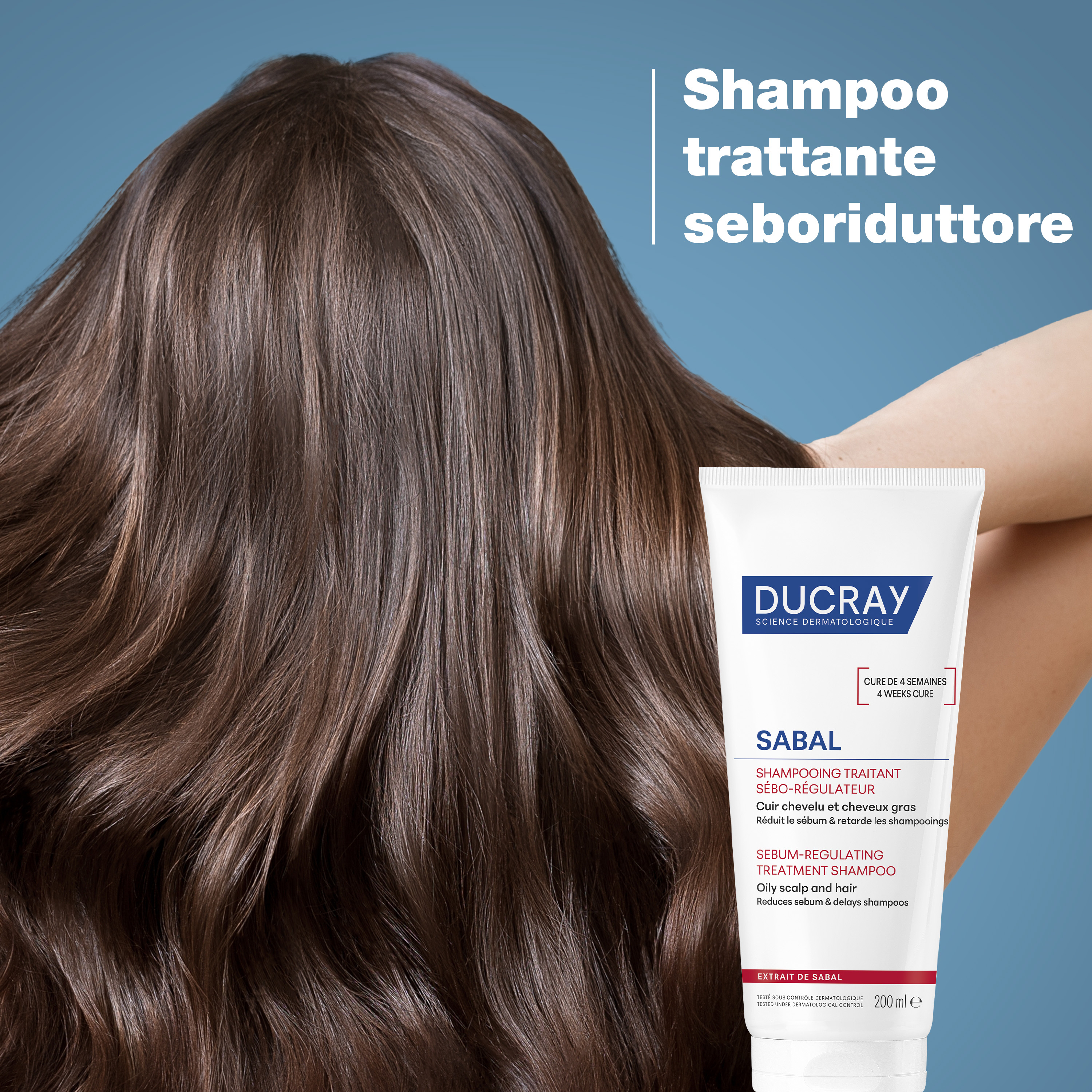 Ducray Sabal Shampoo trattante sebo-riduttore, Trattamento purificante anti sebo in eccesso, Cuoio capelluto e capelli grassi, 200ml