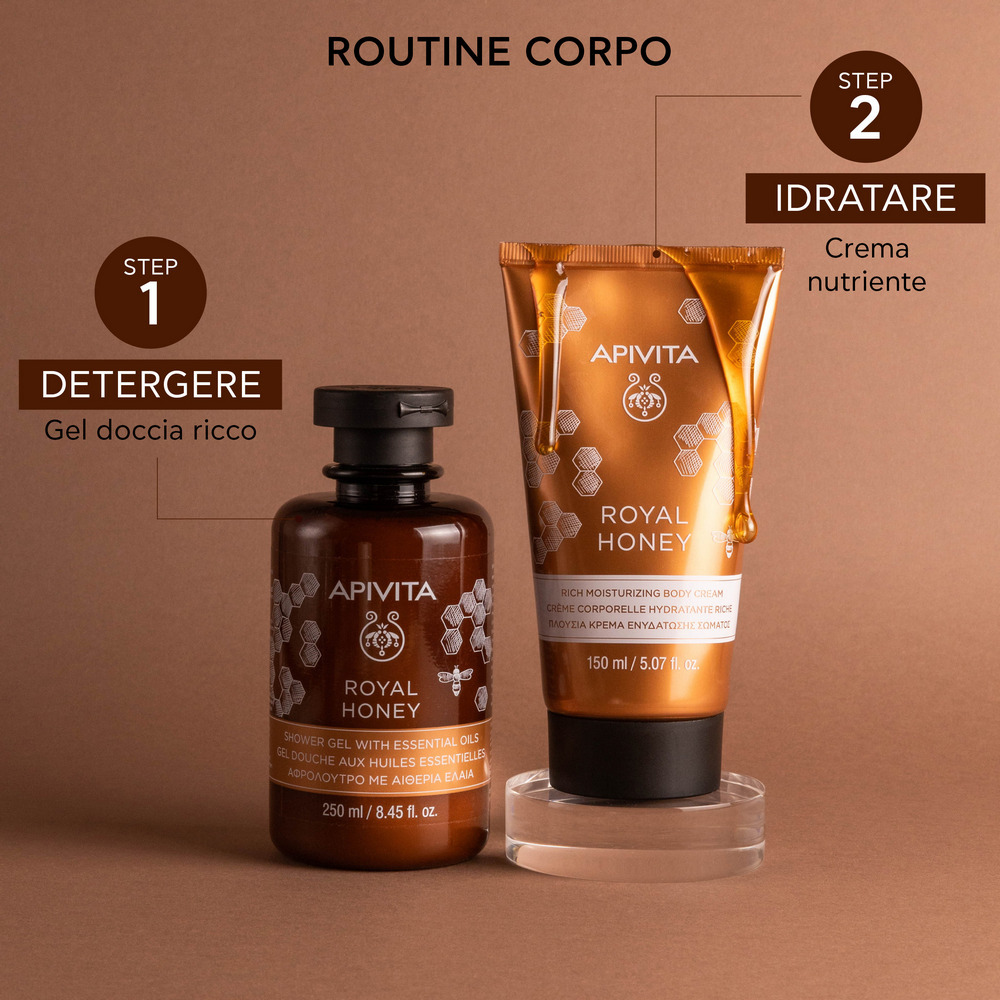 Apivita Royal Honey - Gel-Doccia Detergente Corpo Con Miele E Oli Essenziali Per Pelle Secca 250 ml