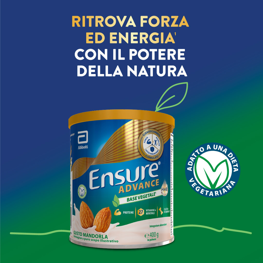 Ensure Advance Base Vegetale, integratore alimentare con Proteine Vegetali. Formato 400g, gusto Mandorla 