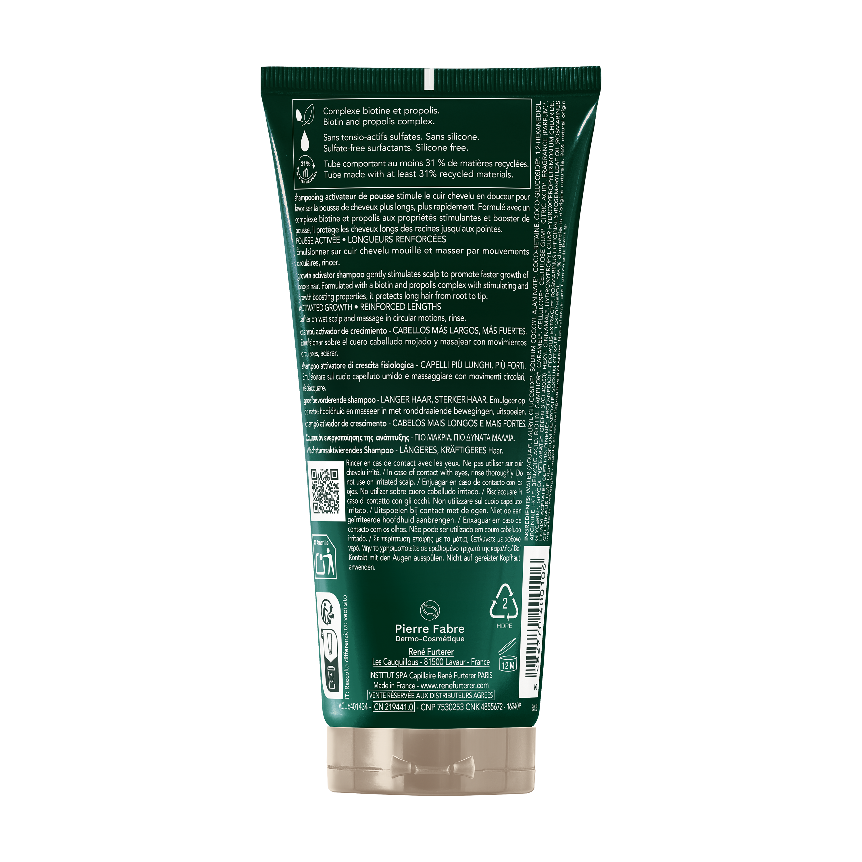 René Furterer Triphasic Active Grow Shampoo attivatore di crescita fisiologica, capelli più lunghi rapidamente, propoli, 200 ml 