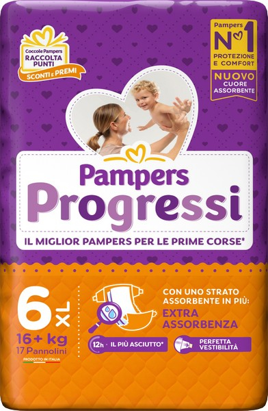 PAMPERS Progressi 17 Pannolini Taglia 6+-XL dai 16kg 