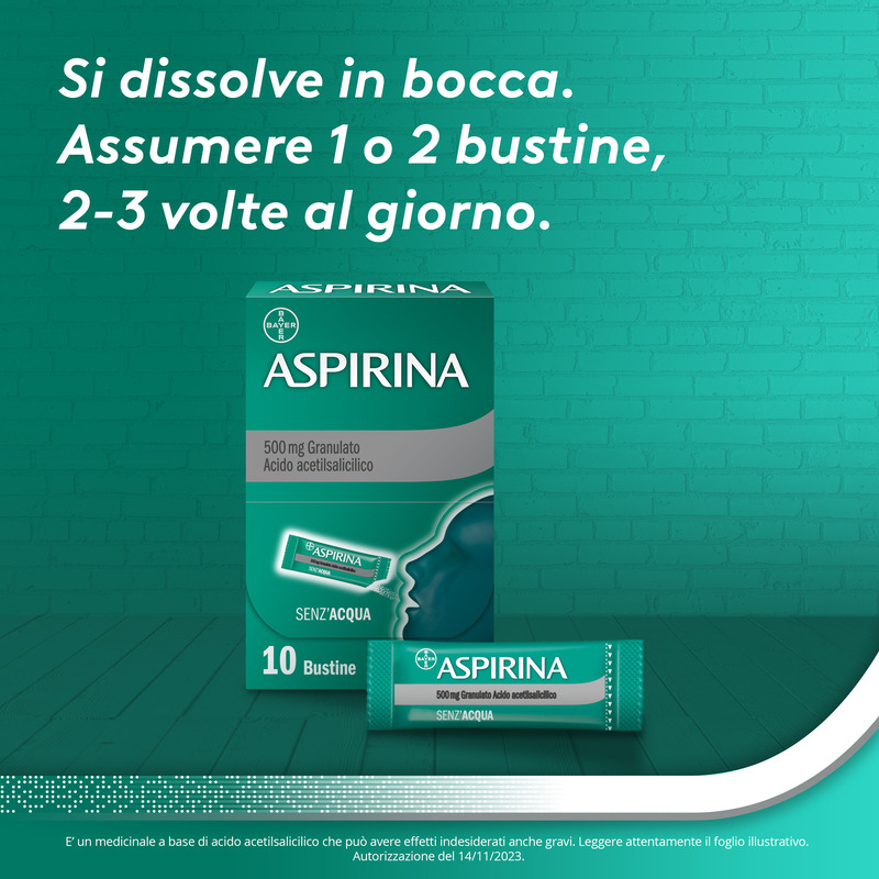 Aspirina in Granuli Senza Acqua, Antidolorifico e Antinfiammatorio contro Mal di Testa, Dolore e Infiammazione,  Aroma Cola, 10 Buste orosolubili