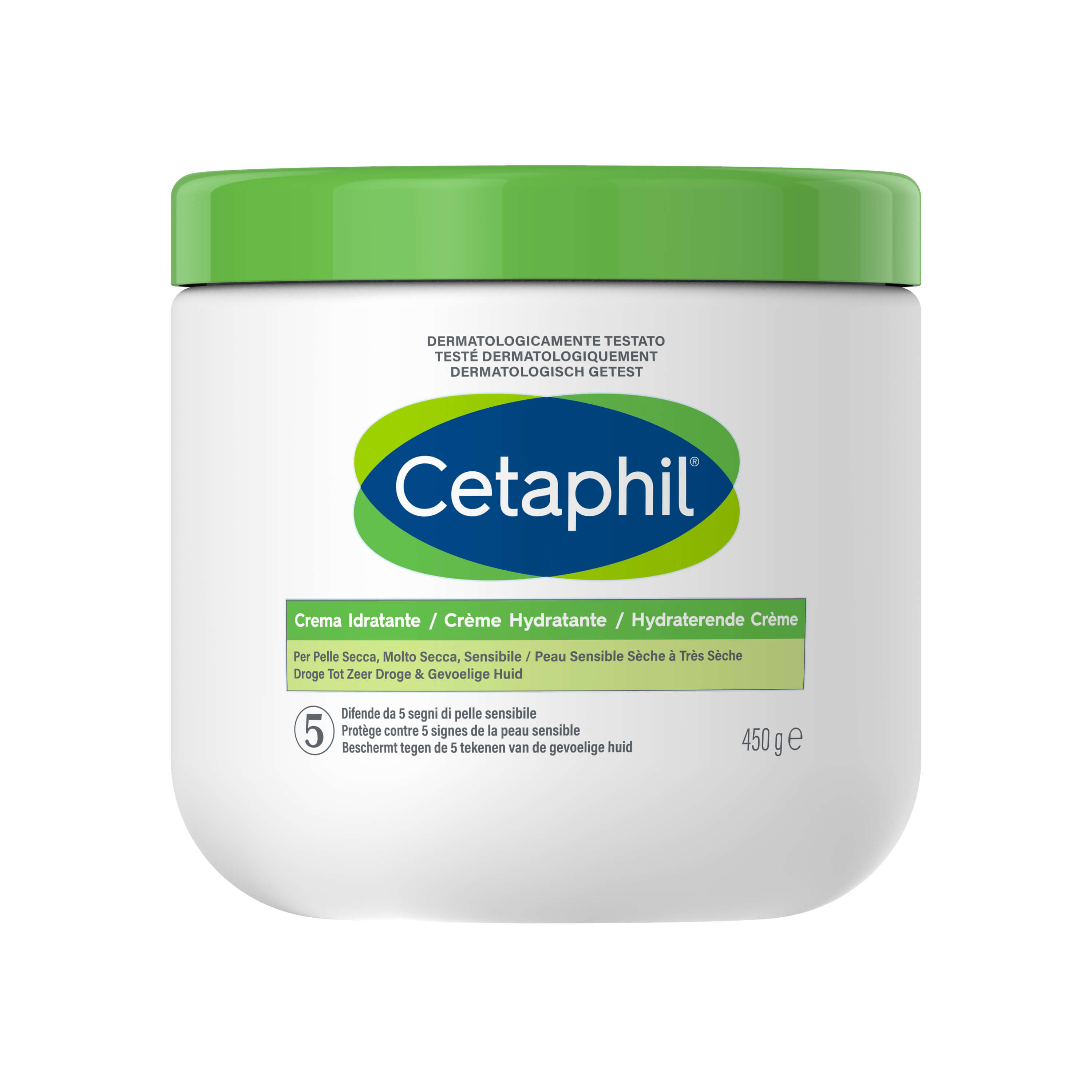 Cetaphil Crema Idratante Viso e Corpo, per Pelle Secca, Sensibile e Danneggiata, Idrata Fino a 48 Ore, Effetto Lenitivo, Senza Profumo, Formato 450g
