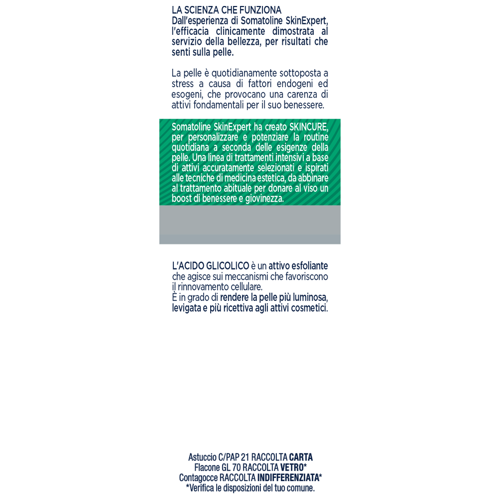 Somatoline SkinExpert, Skincure Booster Peeling - Glicolico 4,5%, Siero Viso   Esfoliante,  Acido Glicolico   30ml