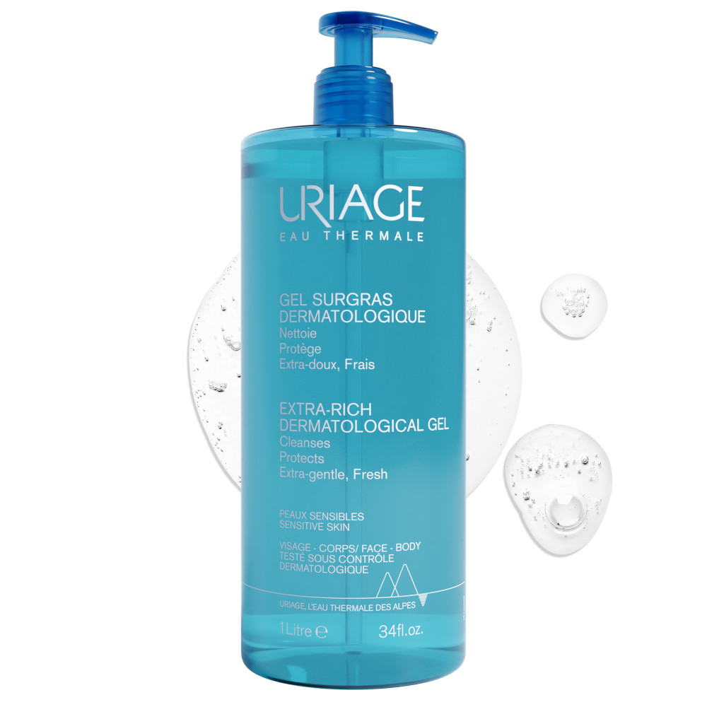 Uriage Gel detergente dermatologico extra-ricco per viso e corpo ideale per pelle sensibile  1lt