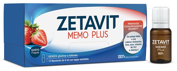 Zetavit Memo Plus 12 Flaconcini Gusto Fragola - Integratore Per La Memoria
