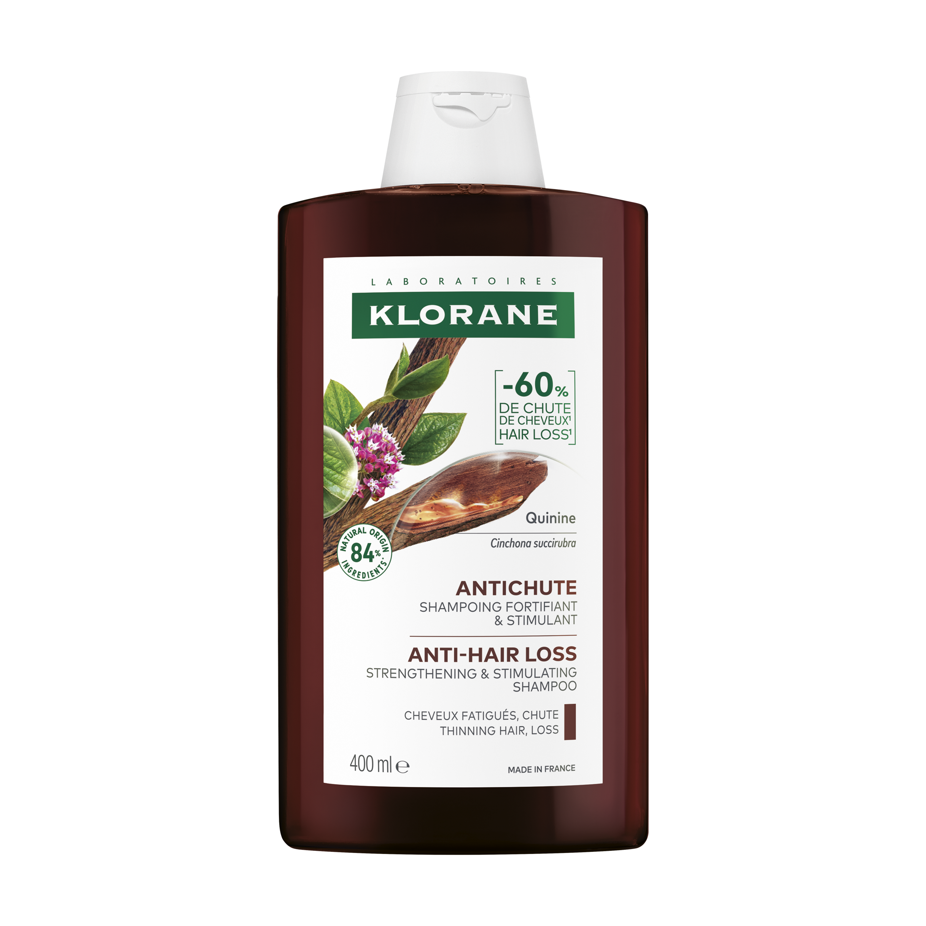 Klorane Shampoo Fortificante e Stimolante alla Chinina, contro la caduta dei capelli, 400ml