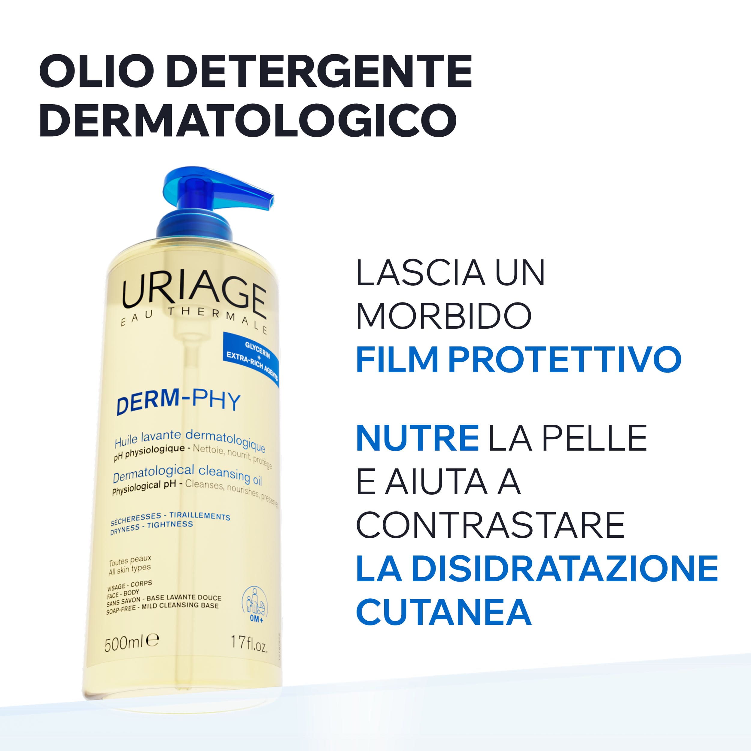 Uriage Derm-Phy - Olio Lavante Dermatologico Viso E Corpo Per Pelle Sensibile 50 ml
