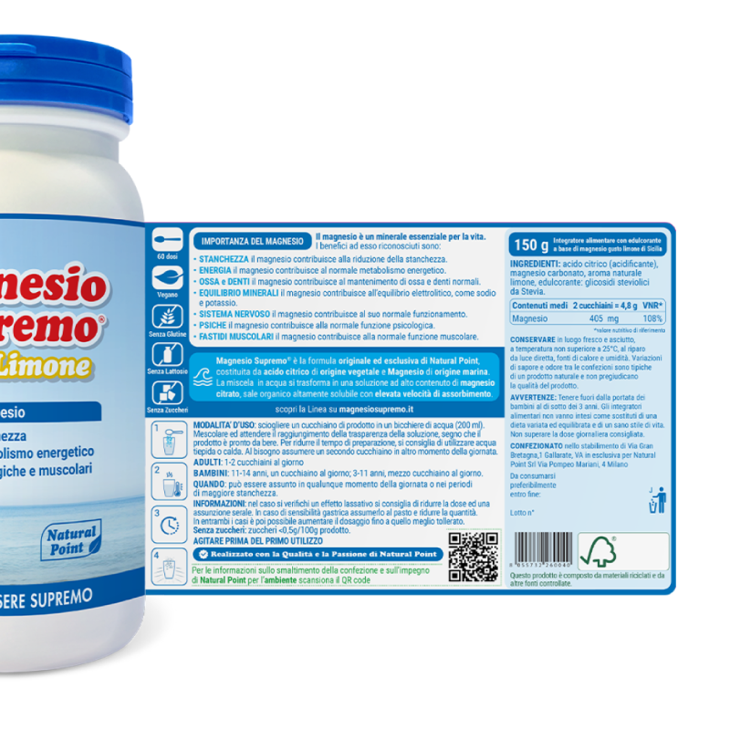 Magnesio Supremo Lemon - Integratore per stanchezza e stress - 150 g