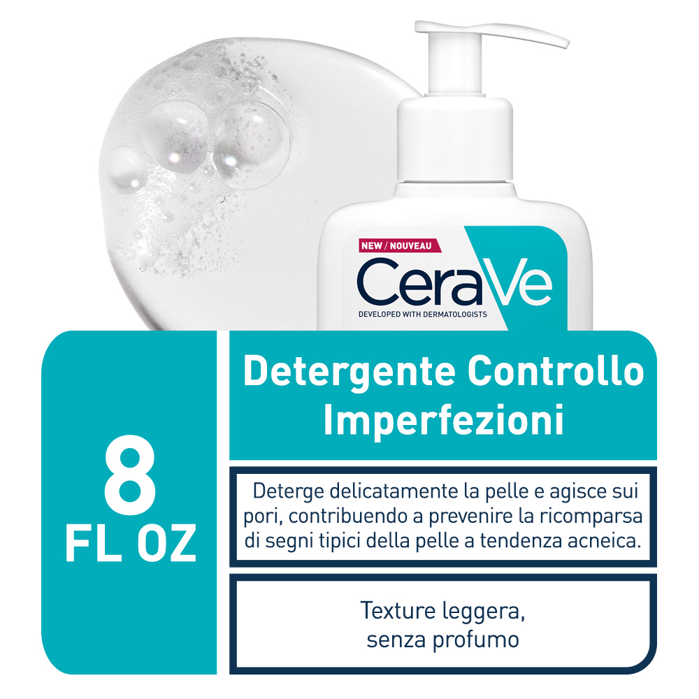 CeraVe Detergente Controllo Imperfezioni, Per Pelli a Tendenza Acneica, Con Acido Salicilico e Tecnologia Sebo-Assorbente, 236 ml
