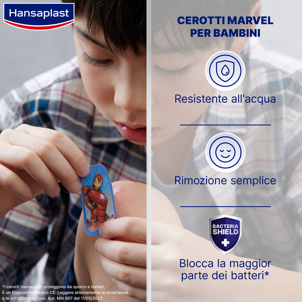 Hansaplast Cerotti Marvel, Cerotti bambini impermeabili e delicati, 20 pezzi in 2 formati