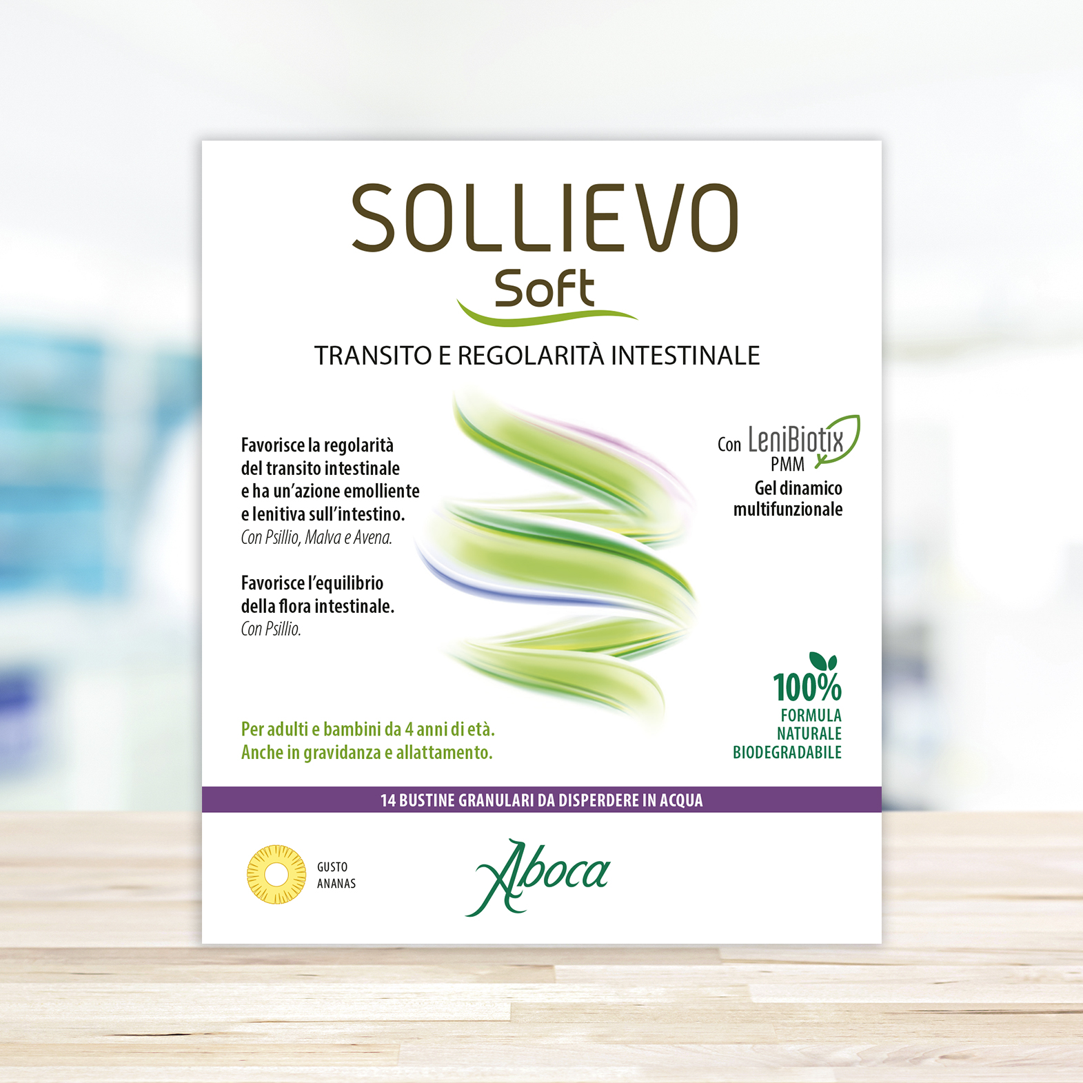 Aboca - Sollievo Soft 14 Bustine Gusto Ananas - Integratore La Regolarità Intestinale