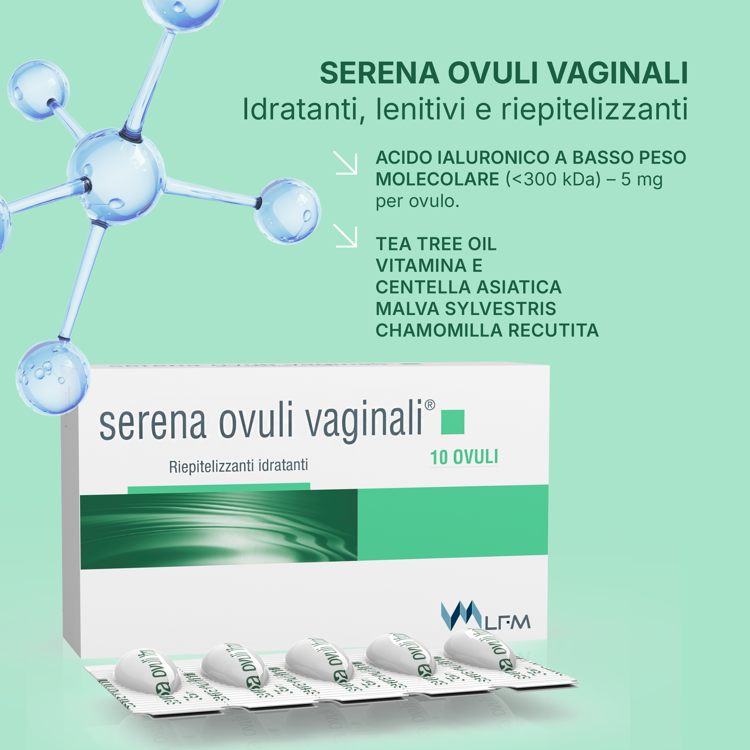 Serena Ovuli Vaginali - Dispositivo Medico Idratante, Lenitivo E Riepilizzante 10 Ovuli