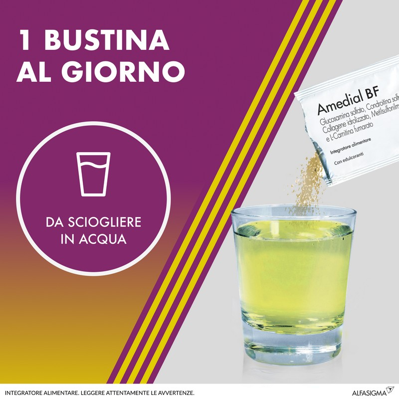 AMEDIAL BF Integratore per il benessere delle articolazioni, contribuisce alla buona salute della cartilagine e delle ossa, 20 Bustine da Sciogliere In Acqua