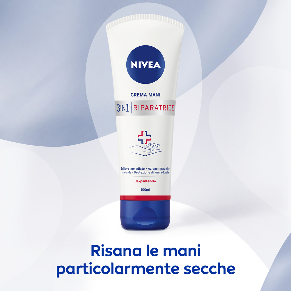 Nivea Crema Mani Riparatrice 3in1 100 ml, Crema mani secche e screpolate con Dexpanthenolo idratante