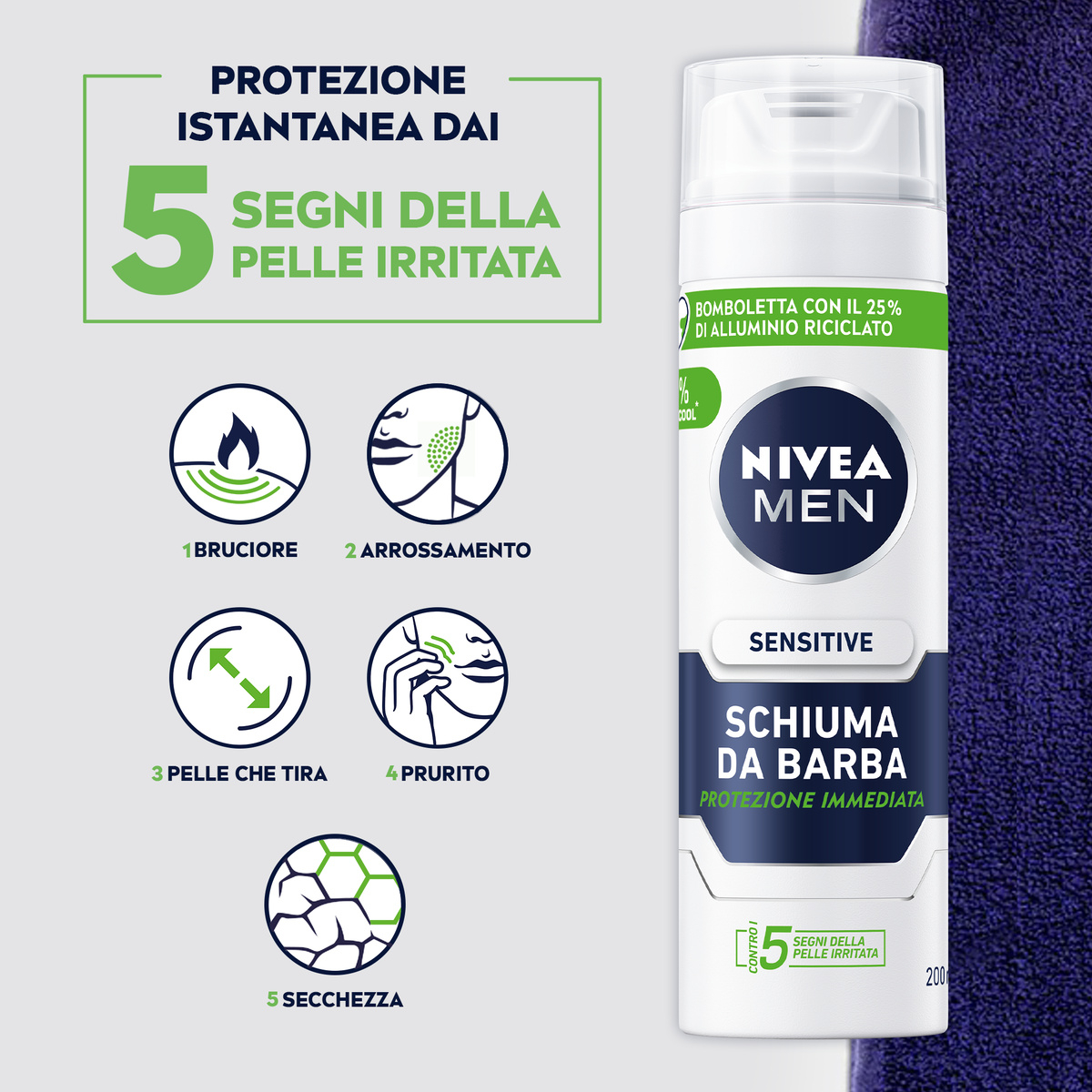 Nivea Men Sensitive Schiuma da Barba 200 ml, Schiuma per una rasatura delicata della pelle sensibile