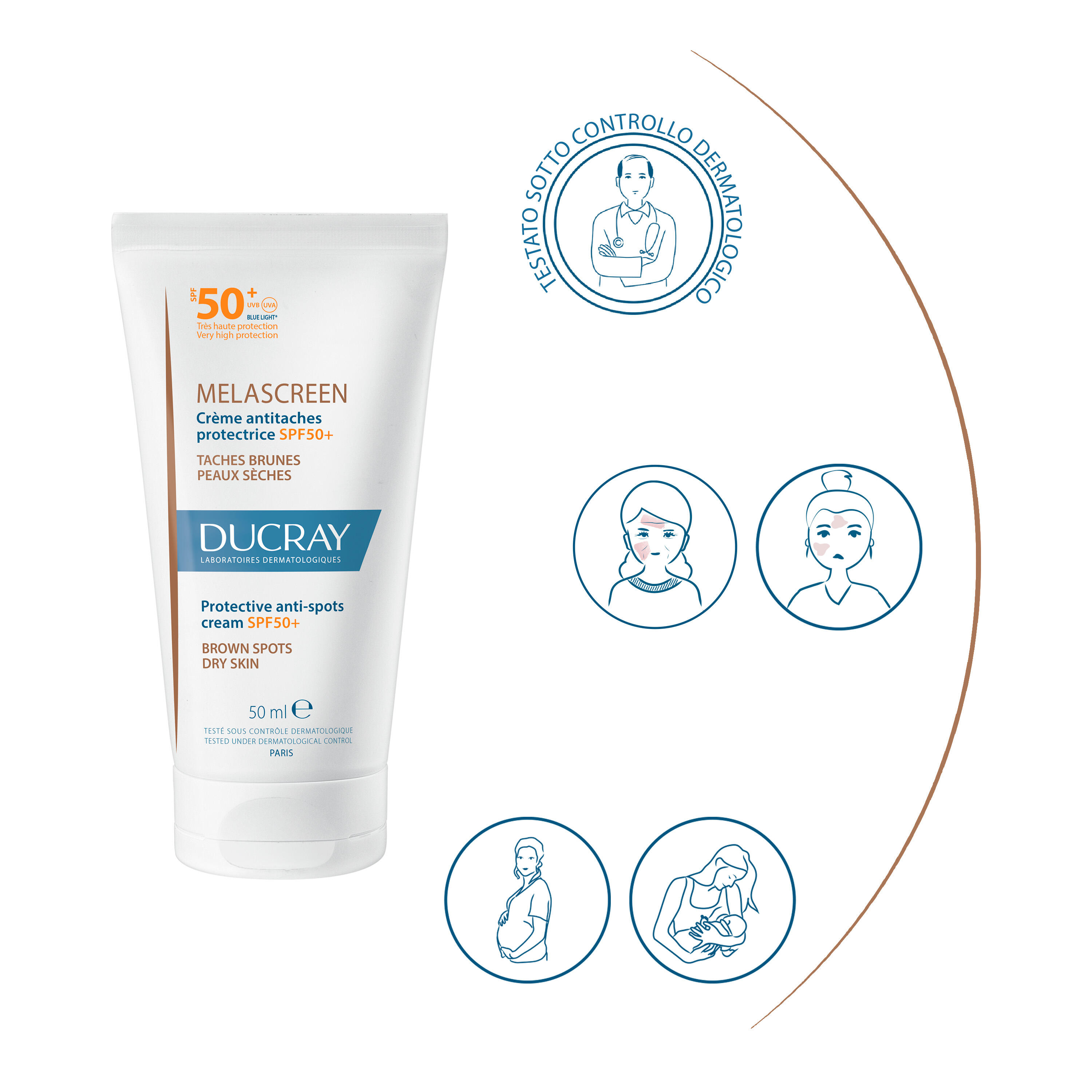 Ducray Melascreen - Crema Anti-Macchie Protettiva SPF50+ Viso 50 ml