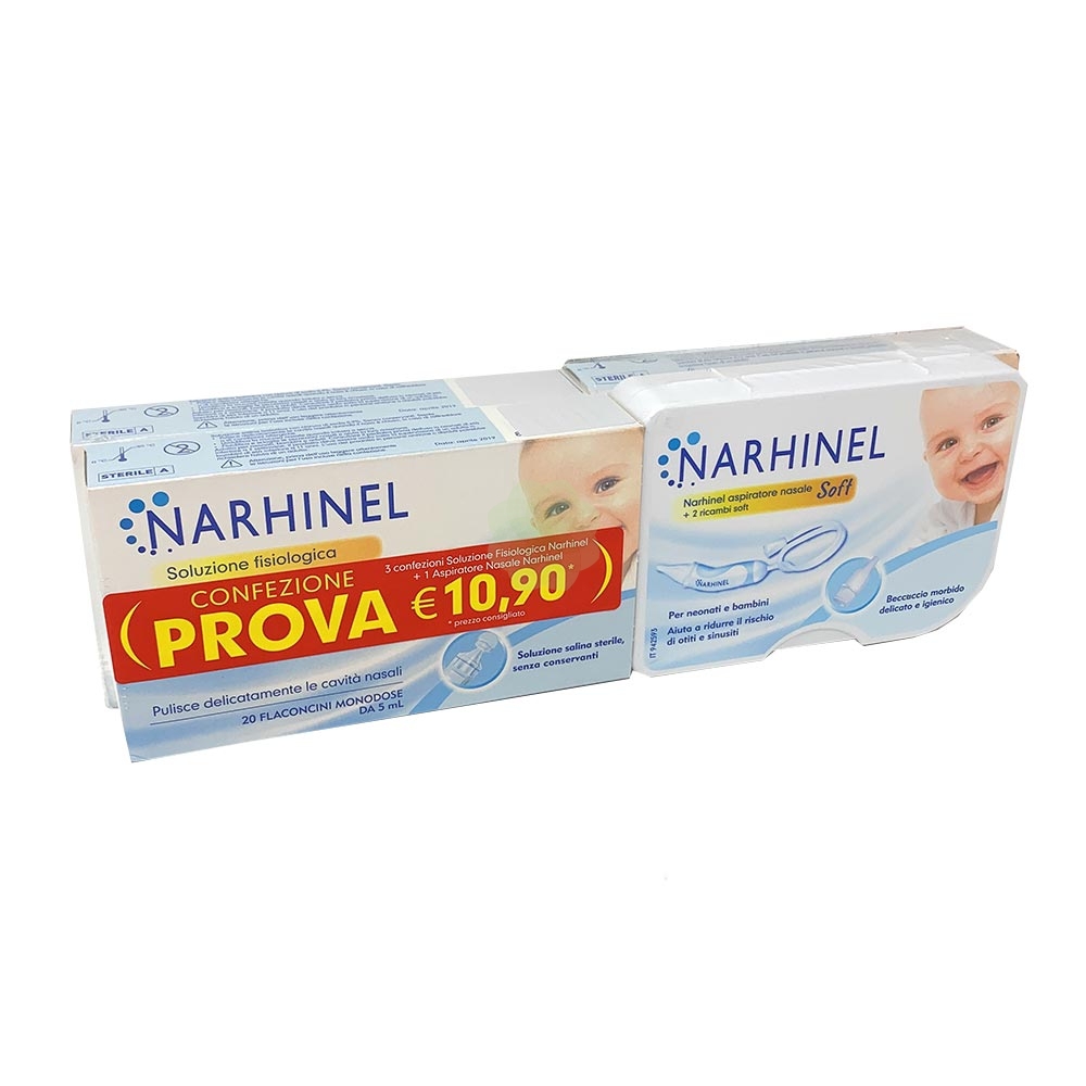 NARHINEL CONFEZIONE PROVA SOLUZIONE FISIOLOGICA 20 FLACONCINI X 3 + ASPIRATORE NASALE