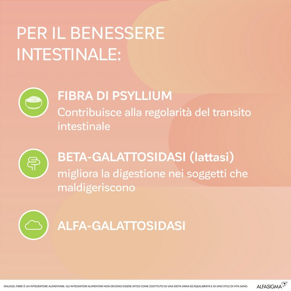Onligol Fibre, integratore lassativo a base di fibre di Psyllium - utile in caso di stitichezza - Gusto Pesca 20 Bustine