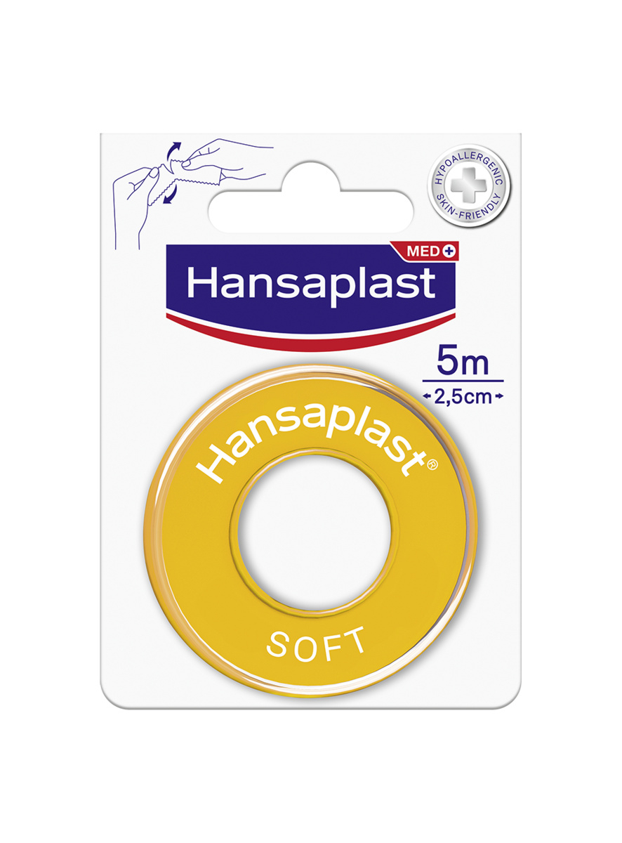 Hansaplast Soft Cerotto Rocchetto, Cerotto rotolo morbido per il fissaggio di bende, 5 m x 2.5 cm
