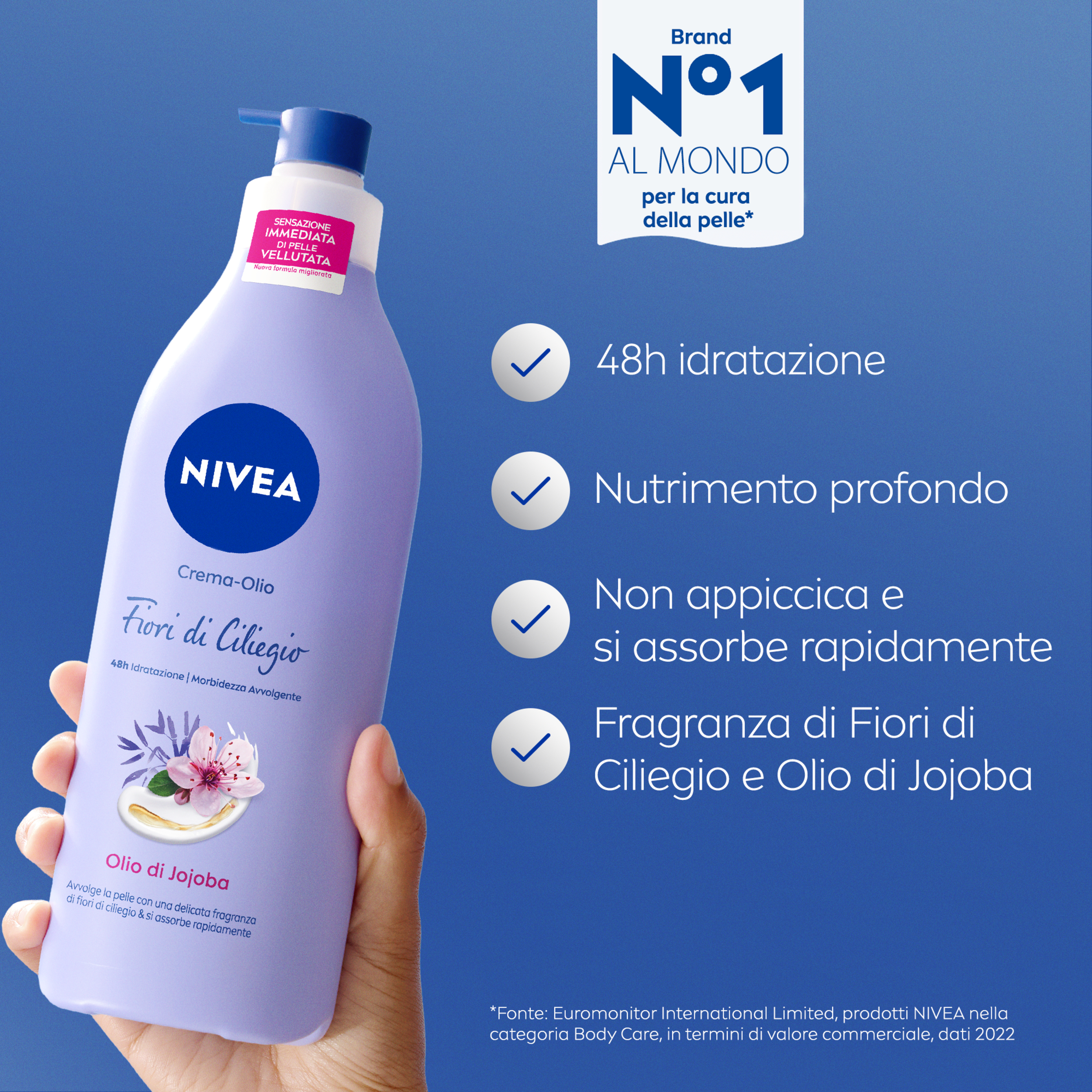 Nivea Crema-Olio Fiori di Ciliegio & Olio di Jojoba 400 ml, Crema corpo idratante 48h e profumata