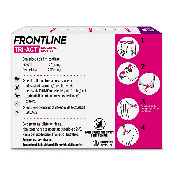 Frontline Tri Act x3 Pipette, Antiparassitario Per Cani e Cuccioli (Taglia L 20-40Kg) Contro Pulci, Zecche, Zanzare, Pappataci e Leishmaniosi