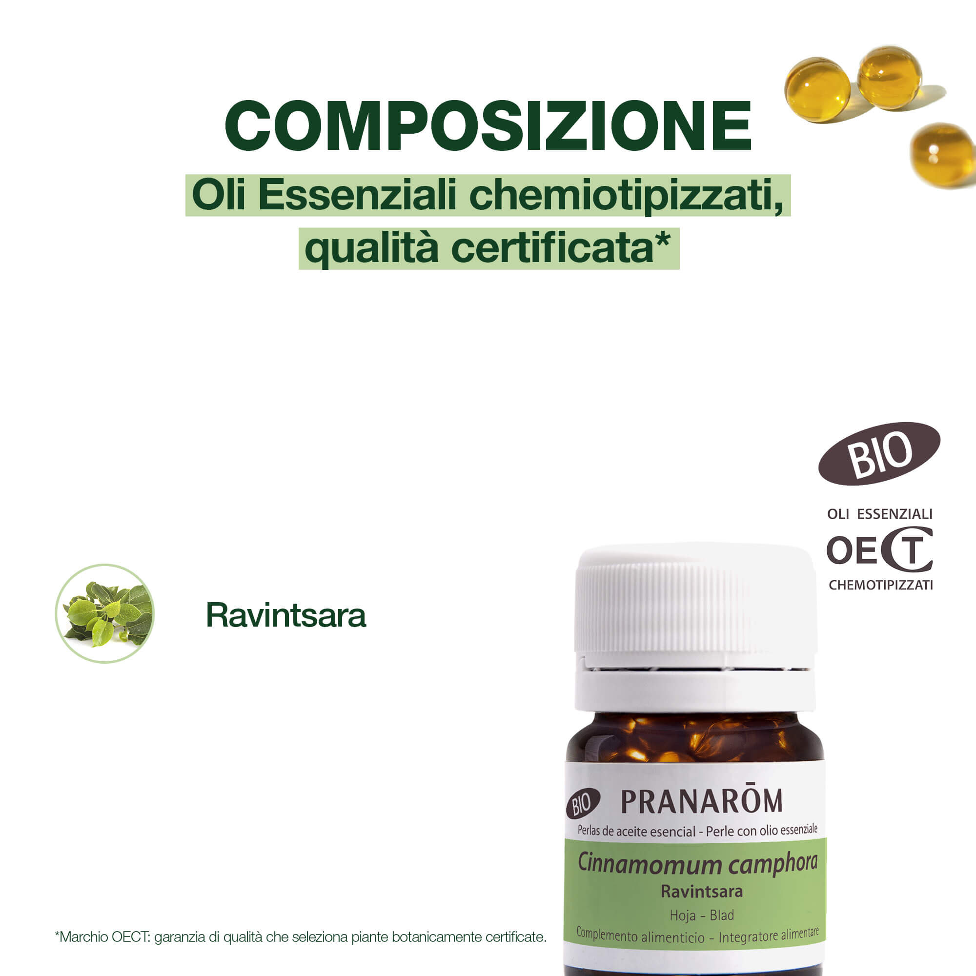 Pranarom - Perle Di Olio Essenziale Di Ravintsara Bio 60 Mini Capsule