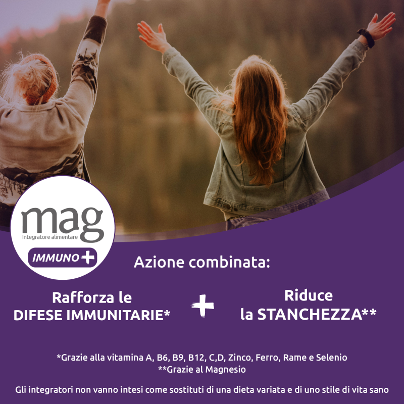 Mag Immuno+ Difese Immunitarie , Integratore Alimentare con Vitamine e Minerali per Supportare le Difese Immunitarie, con Magnesio Contro Stanchezza e Affaticamento