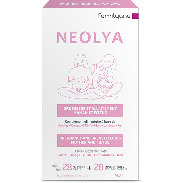 Neolya Gravidanza e Allattamento a base di Folato, Omega 3, DHA, Vitamine e Ferro - 28cpr + 28cps Molli