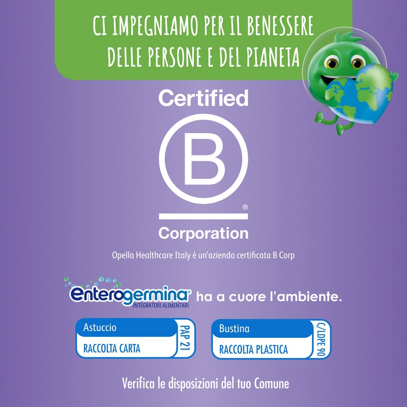 Enterogermina Gonfiore 10 bustine, Integratore Alimentare con Probiotici, Enzimi Digestivi e Fermenti Lattici per Adulti Contro Gonfiore Addominale, Gusto Pesca