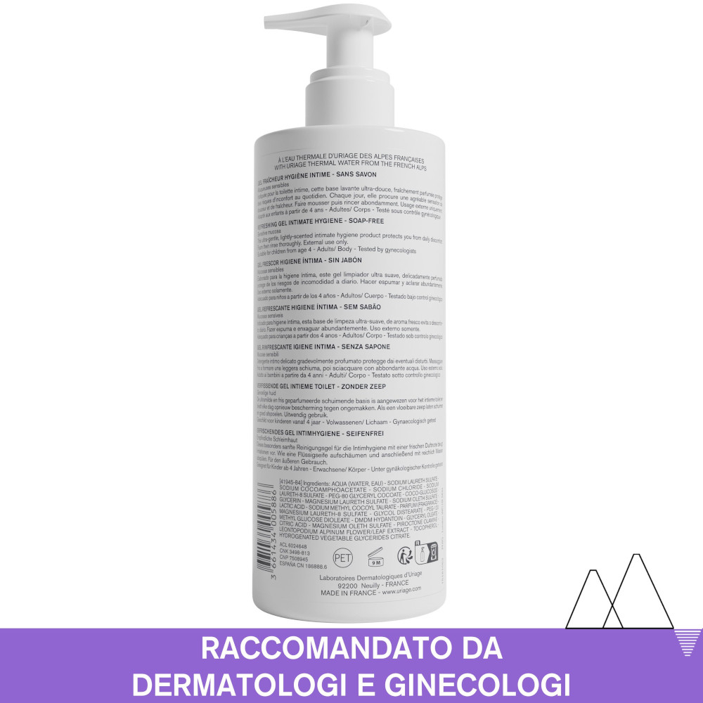 URIAGE GYN-PHY Gel detergente intimo rinfrescante per l'igiene quotidiana delle zone intime - 500 ml