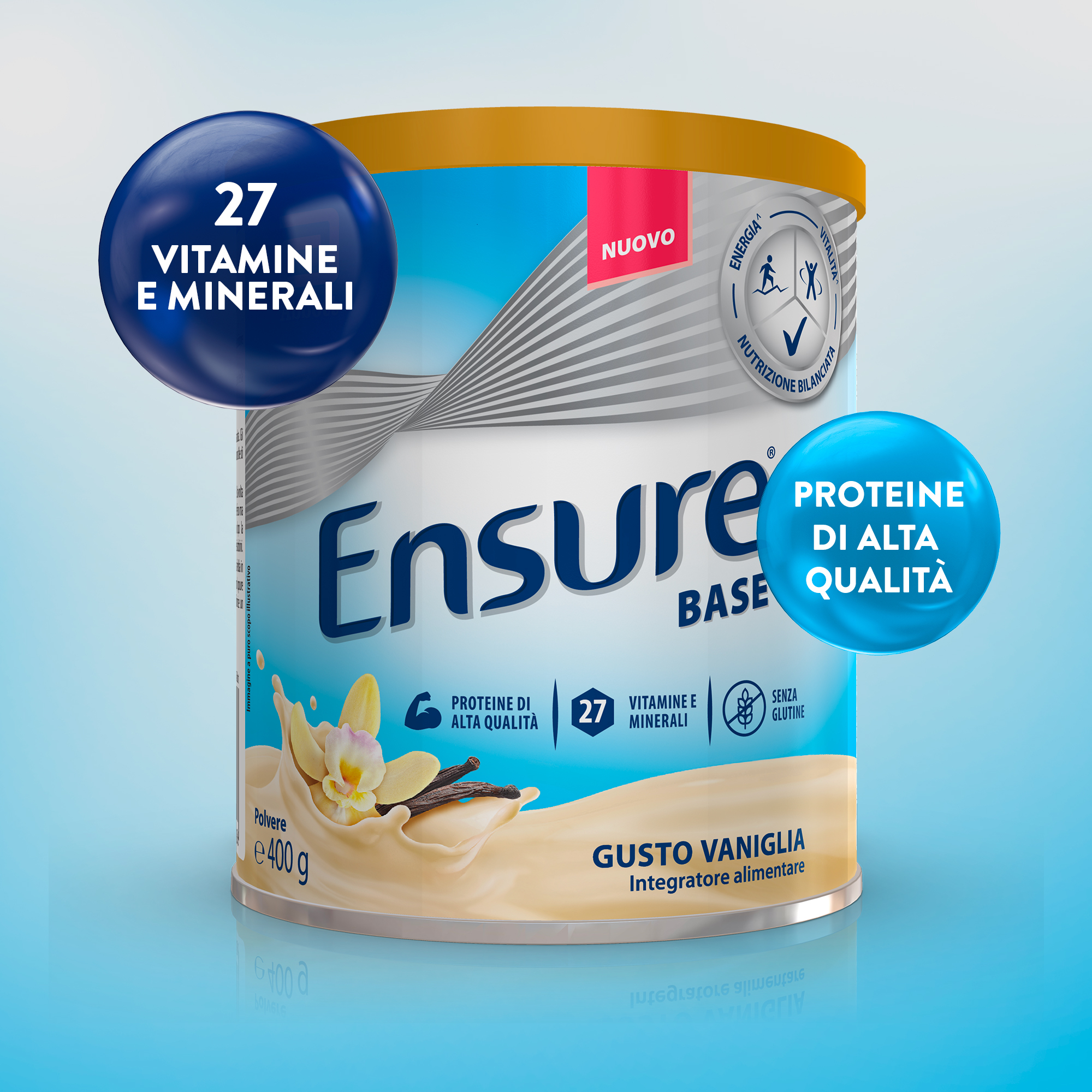 ABBOTT ENSURE BASE: Integratore alimentare che aiuta a sostenere le difese immunitarie e a contrastare stanchezza e affaticamento  - GUSTO VANIGLIA 400 gr 