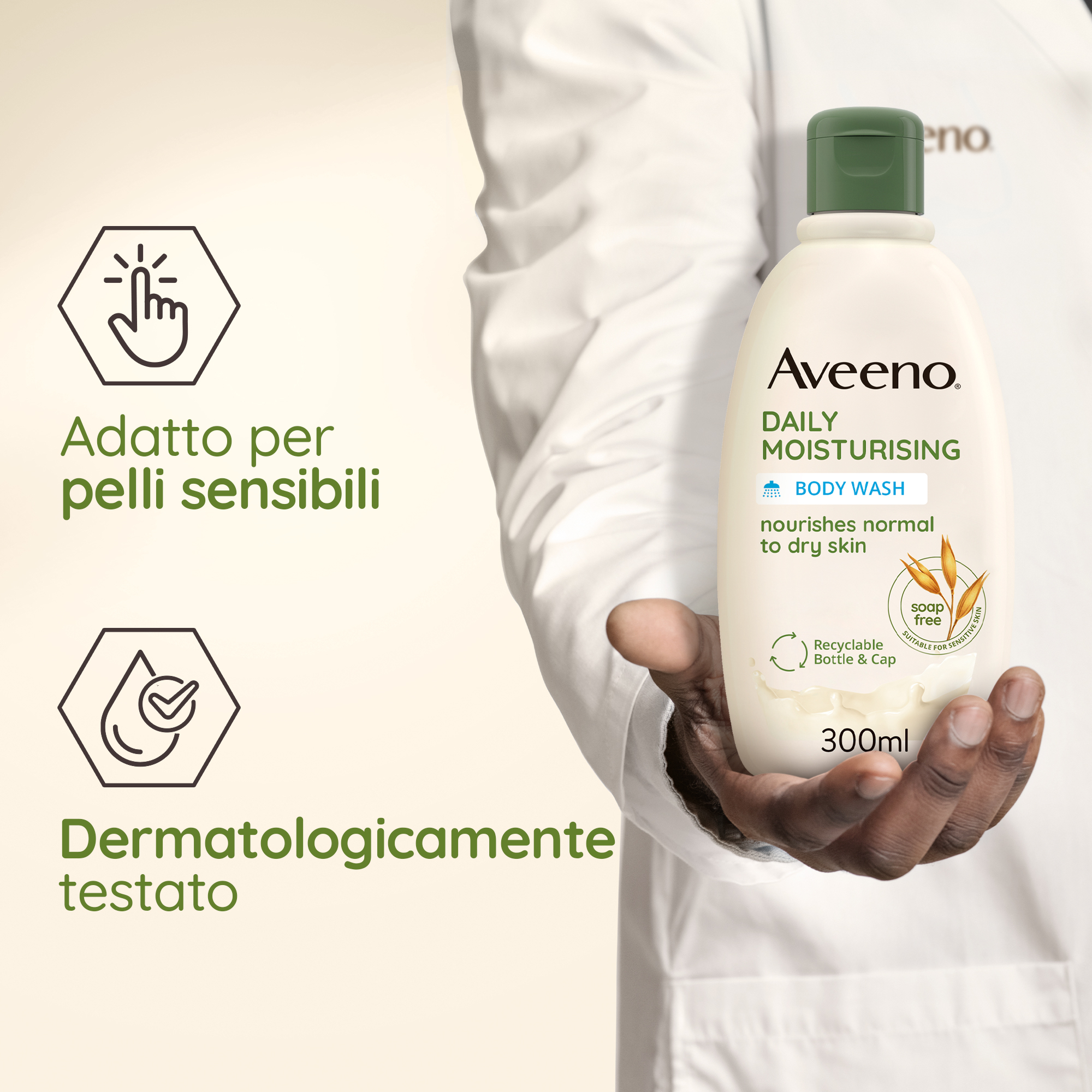 Aveeno Bagnoschiuma Daily Moisturising, Bagnodoccia Idratante per Pelli Normali e Sensibili all'Avena 300 ml