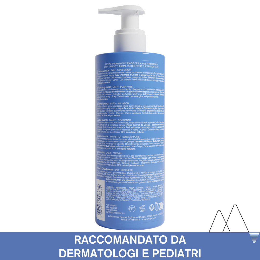 URIAGE Detergente e shampoo bebè per detergere delicatamente e preservare il film idrolipidico 500ml