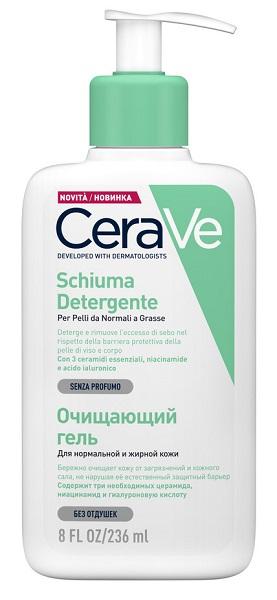 CeraVe Schiuma Detergente Seboregolatrice Viso e Corpo, Per Pelli da Normali a Grasse, 236 ml