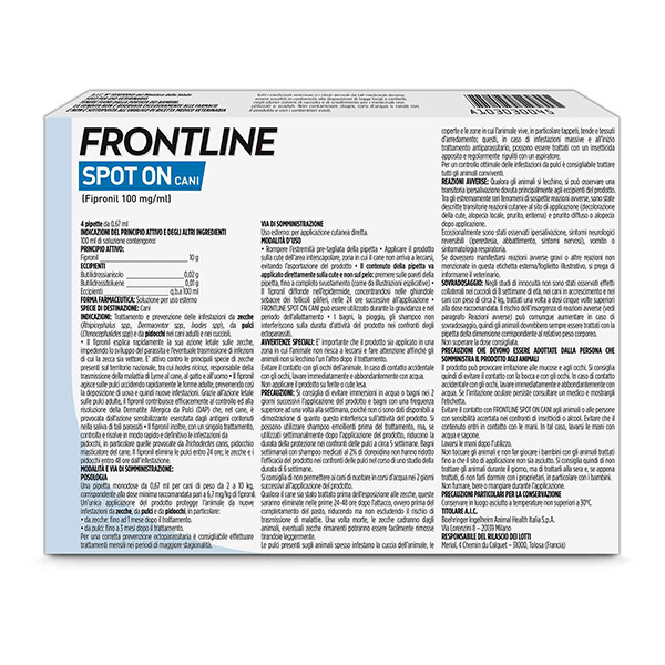 Frontline Spot On Cani x4 Pipette, Antiparassitario per Cani e Cuccioli (2-10Kg), Contro Pulci, Zecche E Pidocchi