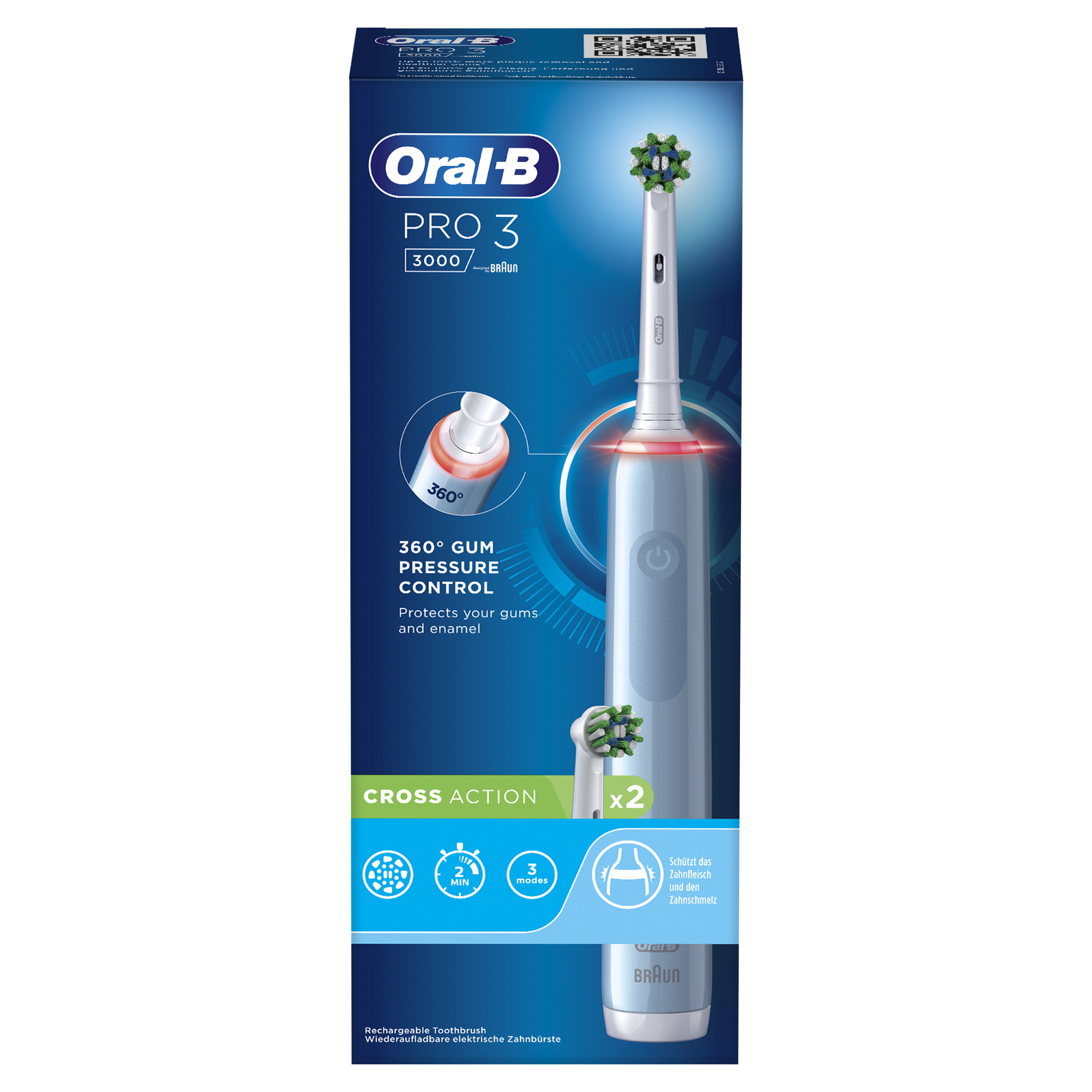 Oral-B Spazzolino Elettrico Ricaricabile Blu Pro3 3000, 2 Testine, 1 Spazzolino
