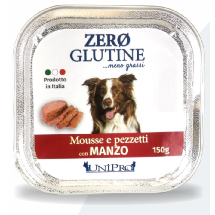 UNIPRO CANE ZERO GLUTINE MOUSSE PEZZETTI DI MANZO 150GR (vaschetta)