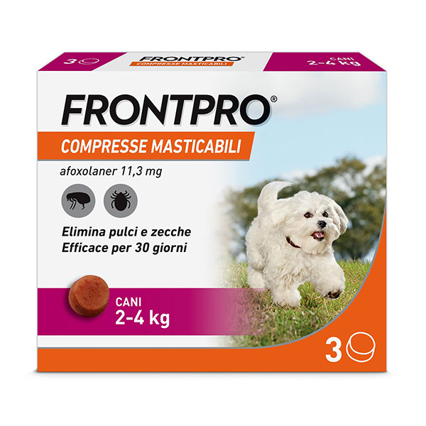 FRONTPRO x3 Compresse Masticabili  Antiparassitario Per Cani (2-4Kg) Contro Pulci e Zecche