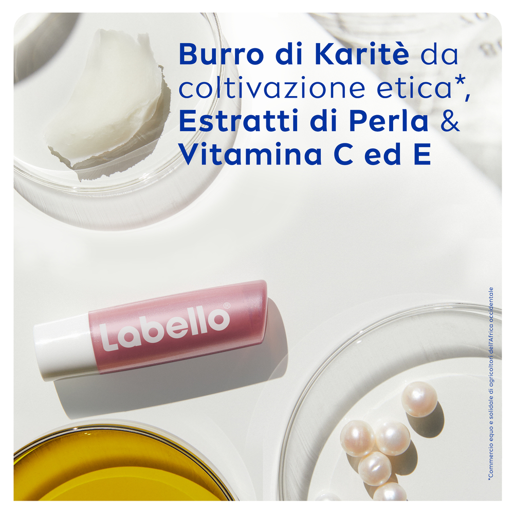 Labello Pearly Shine 4.8 g, Burrocacao labbra colorato e nutriente con Estratti di Perla e Seta